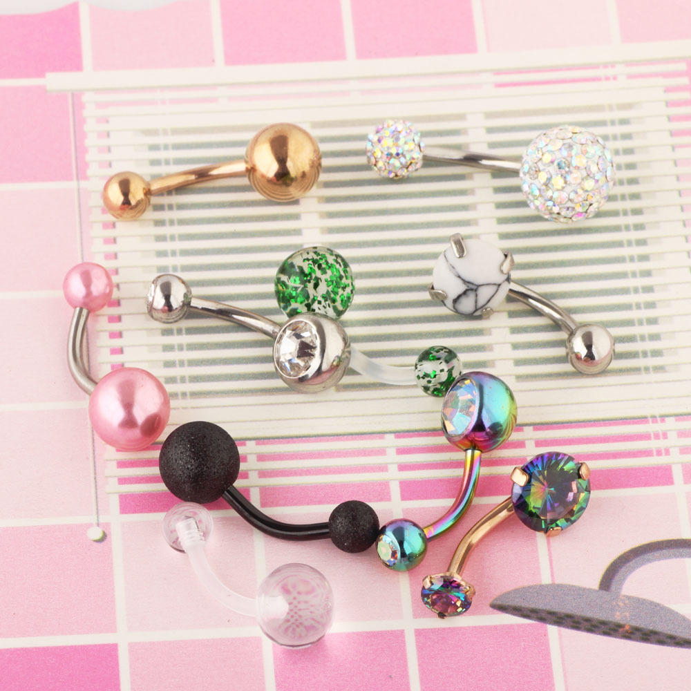 10 Pcs Navel Ring Set with Zircon Belly Button Piercing Jewelry Stainless Steel Flower Design - Image 3