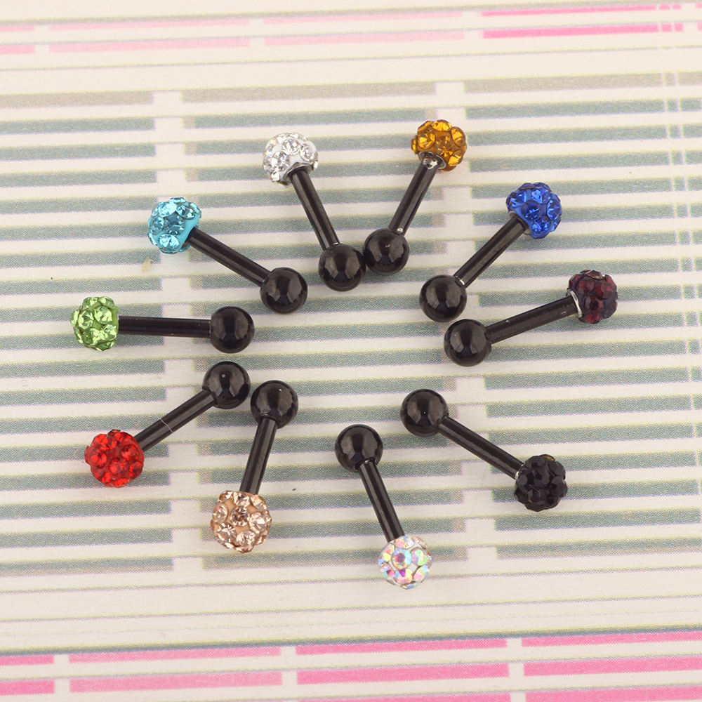 Stainless Steel Diamond Ball Shiny Black Ear Stud Cartilage Earbone Piercing Jewelry - Image 5