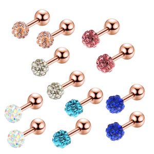 European and American Stainless Steel Diamond Ball Rose Gold Earrings - Floral Design Ear Bone Piercing Jewelry