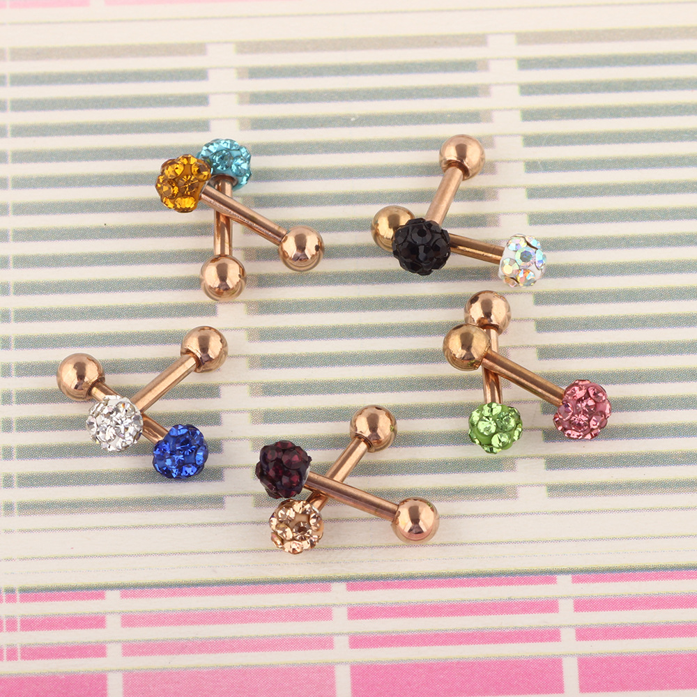European and American Stainless Steel Diamond Ball Rose Gold Earrings - Floral Design Ear Bone Piercing Jewelry - Image 4