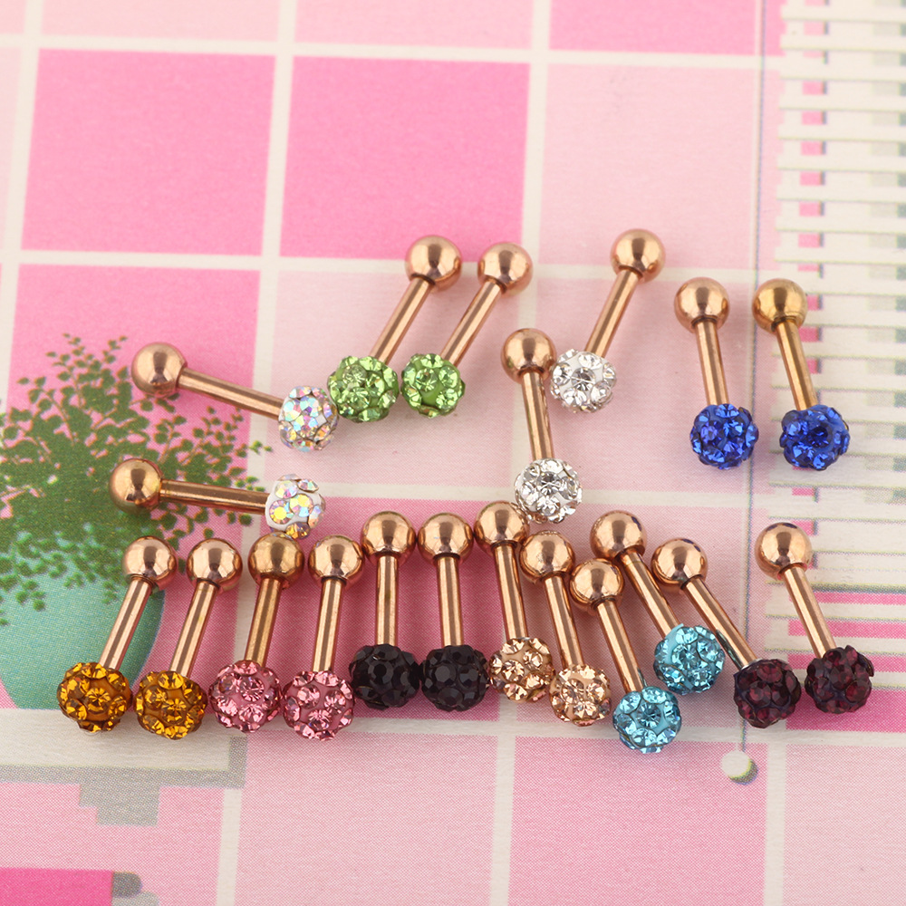 European and American Stainless Steel Diamond Ball Rose Gold Earrings - Floral Design Ear Bone Piercing Jewelry - Image 2