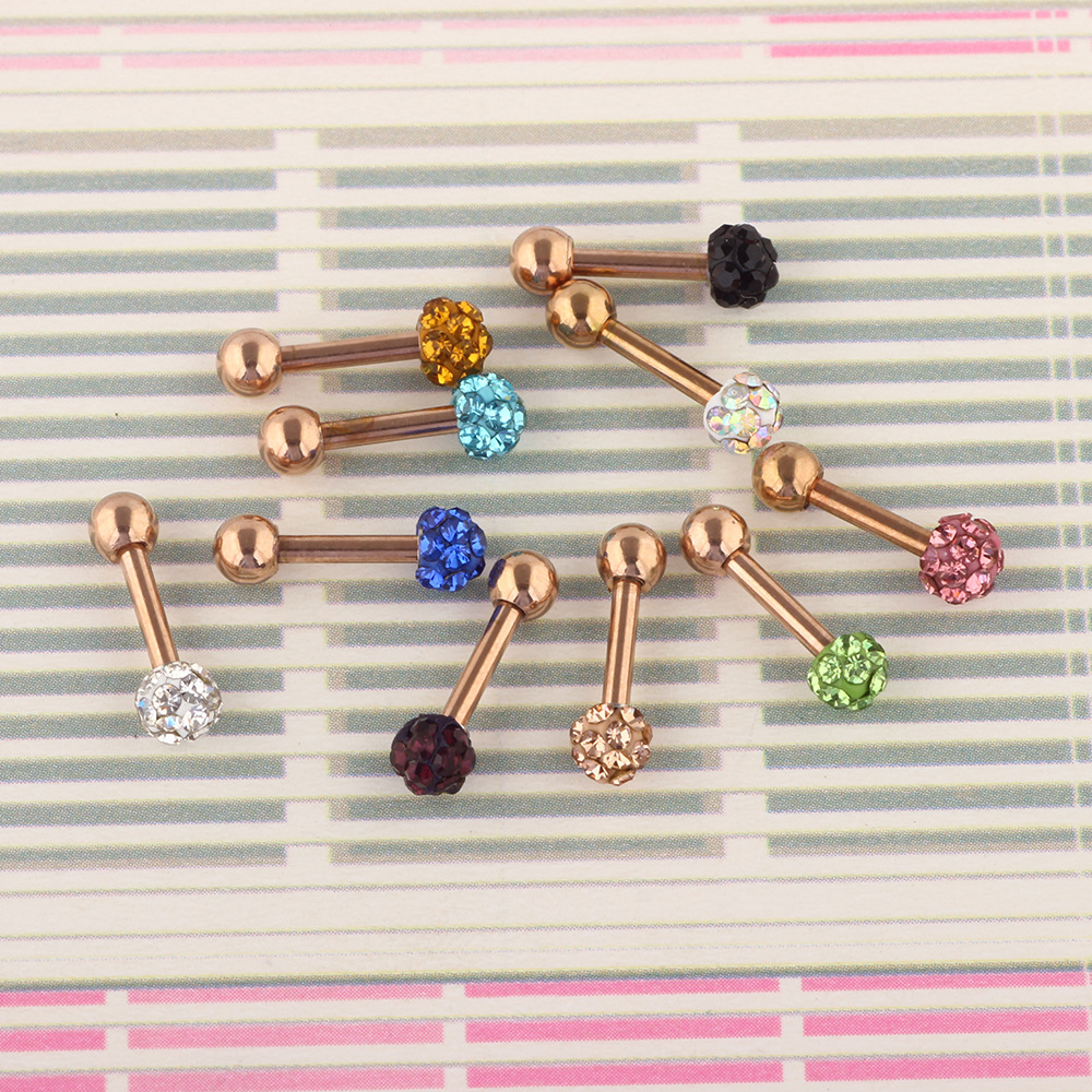 European and American Stainless Steel Diamond Ball Rose Gold Earrings - Floral Design Ear Bone Piercing Jewelry - Image 5