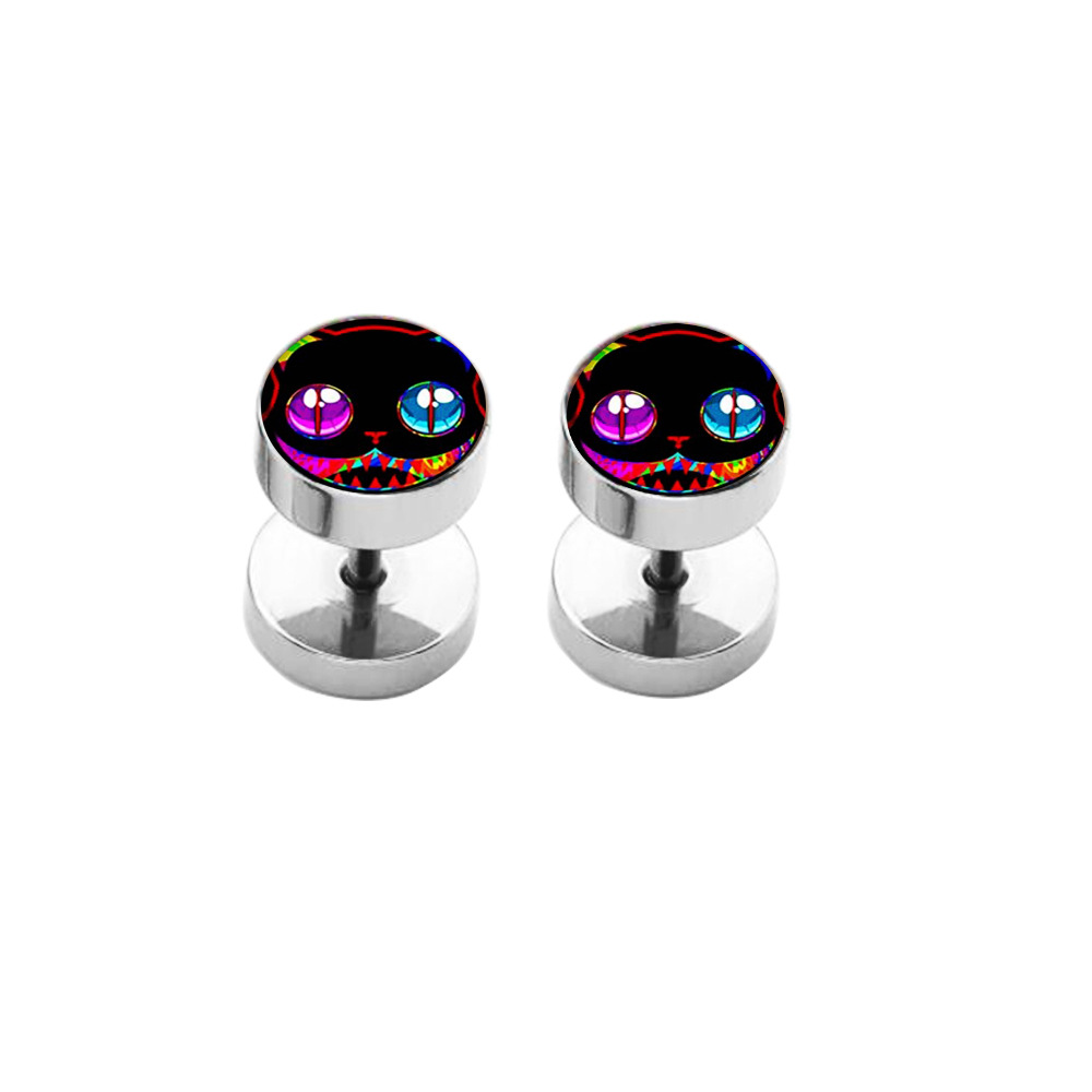 Korean Fashion Titanium Steel Pure Round Barbell Dumbbell Earrings Love Flower Design for Men and Women - Image 3