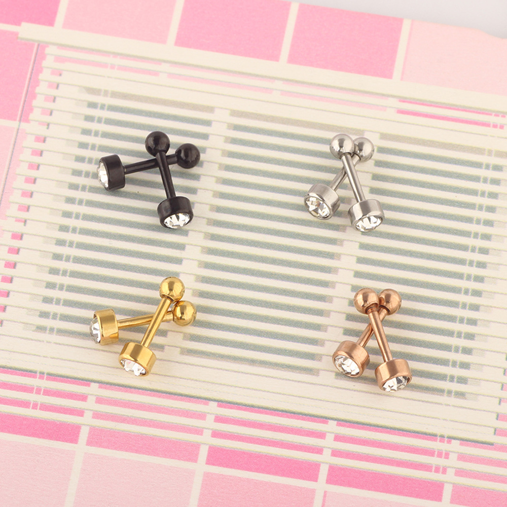 European American New Style Stainless Steel Cylindrical Earrings with CZ Flower Design Ear Bone Piercing Jewelry - Image 2