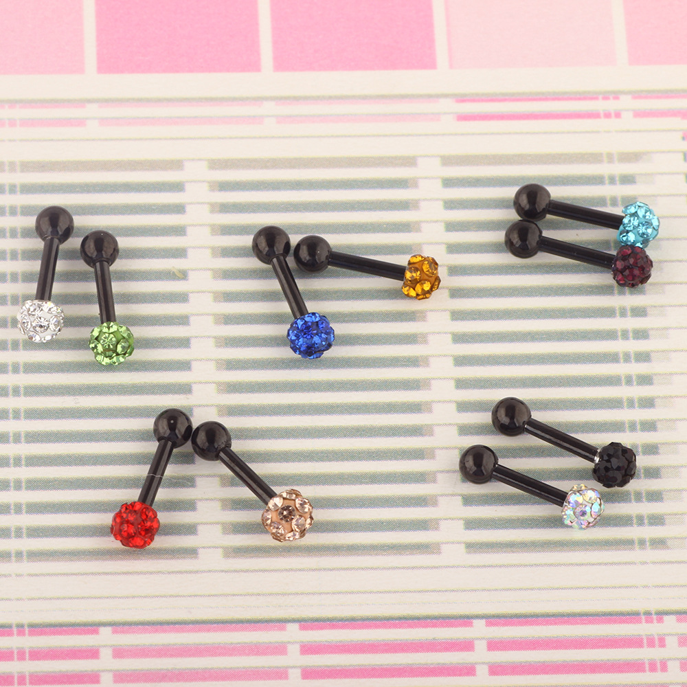 Stainless Steel Diamond Ball Shiny Black Ear Stud Cartilage Earbone Piercing Jewelry - Image 3