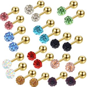 European American Stainless Steel Diamond Ball Shiny Gold Stud Earring Ear Bone Ding Piercing Jewelry