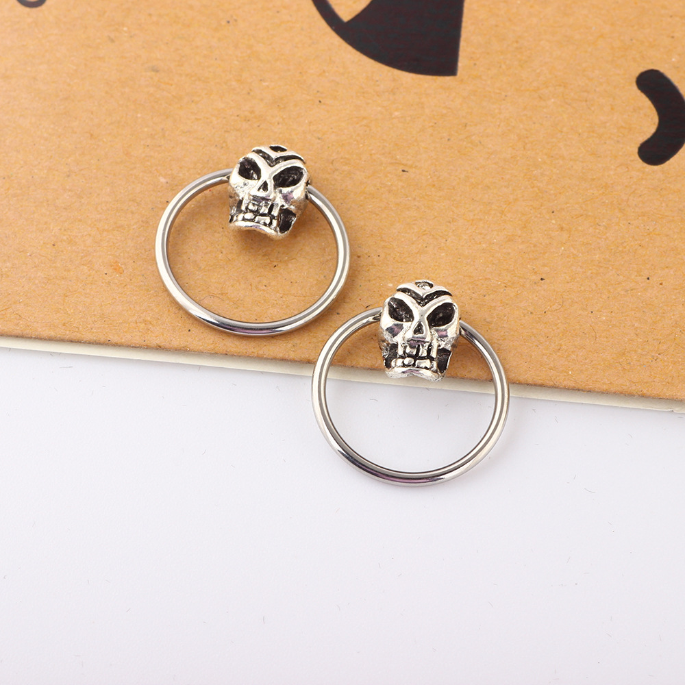 Ghost Head Nose Ring Creative Micro Inlay Septum Nail Round Nasal Septum Ear Nail Body Piercing Jewelry Wholesale - Image 3