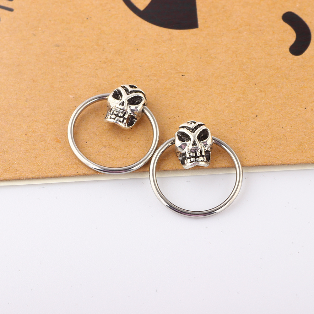 Ghost Head Nose Ring Creative Micro Inlay Septum Nail Round Nasal Septum Ear Nail Body Piercing Jewelry Wholesale - Image 2