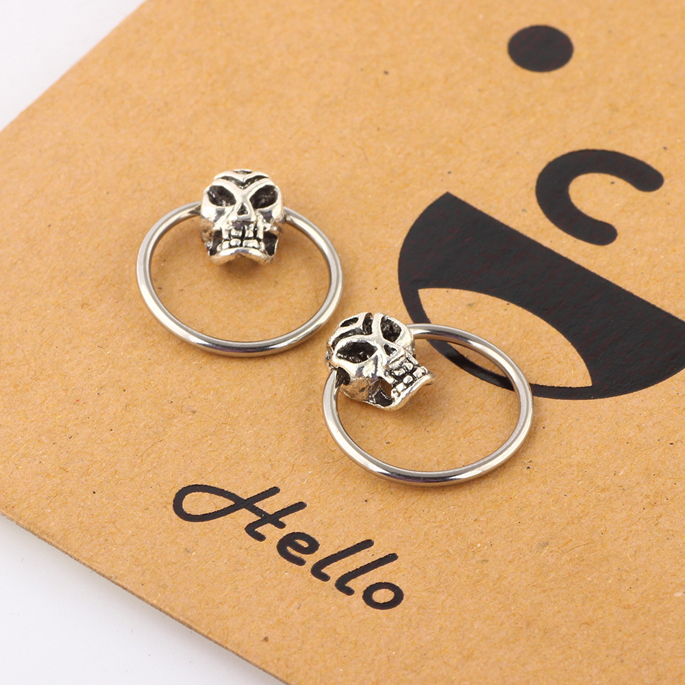 Ghost Head Nose Ring Creative Micro Inlay Septum Nail Round Nasal Septum Ear Nail Body Piercing Jewelry Wholesale - Image 5
