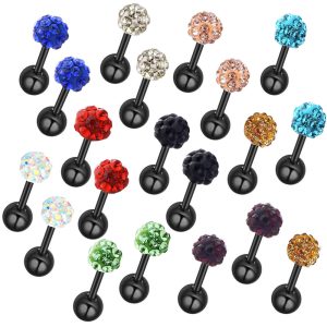 Stainless Steel Diamond Ball Shiny Black Ear Stud Cartilage Earbone Piercing Jewelry