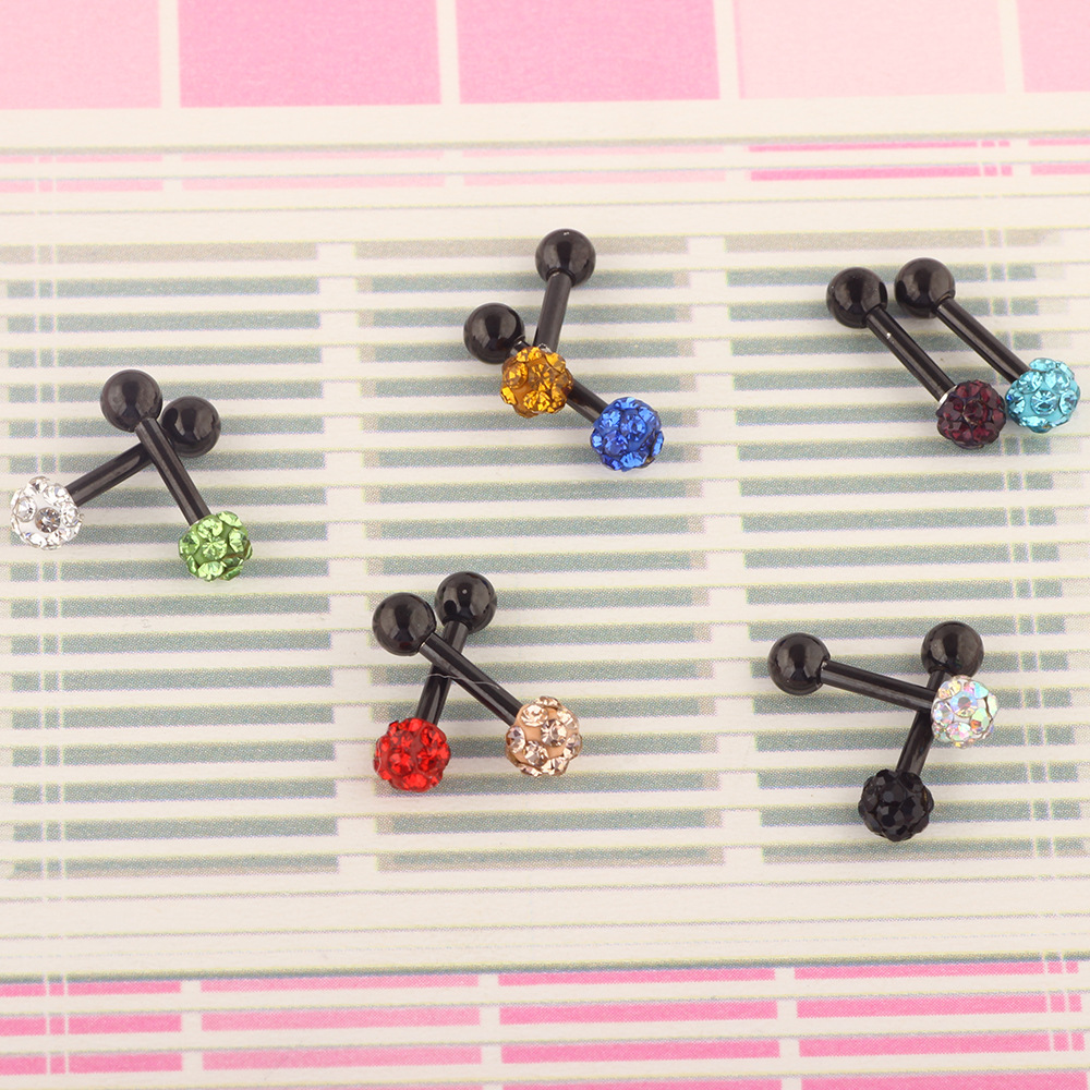 Stainless Steel Diamond Ball Shiny Black Ear Stud Cartilage Earbone Piercing Jewelry - Image 2