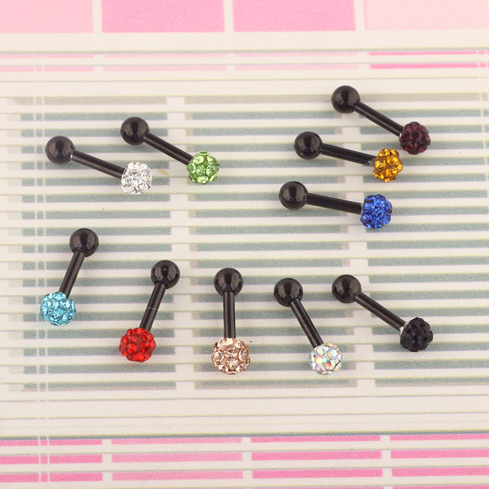 Stainless Steel Diamond Ball Shiny Black Ear Stud Cartilage Earbone Piercing Jewelry - Image 4