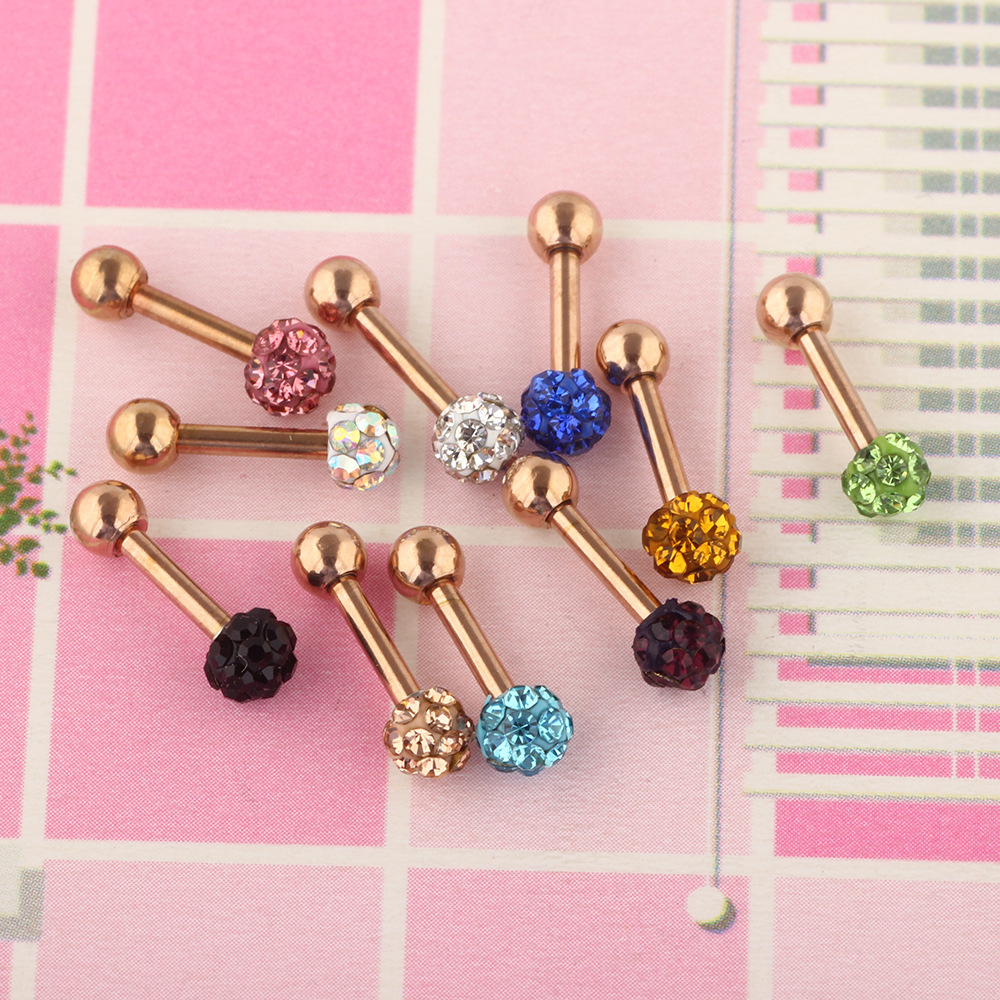 European and American Stainless Steel Diamond Ball Rose Gold Earrings - Floral Design Ear Bone Piercing Jewelry - Image 3
