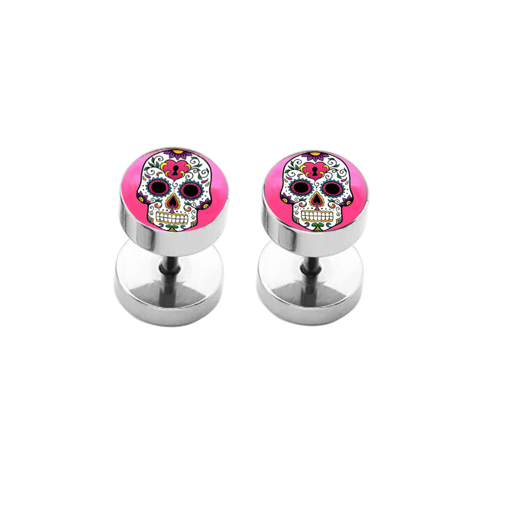Korean Fashion Titanium Steel Pure Round Barbell Dumbbell Earrings Love Flower Design for Men and Women - Image 2