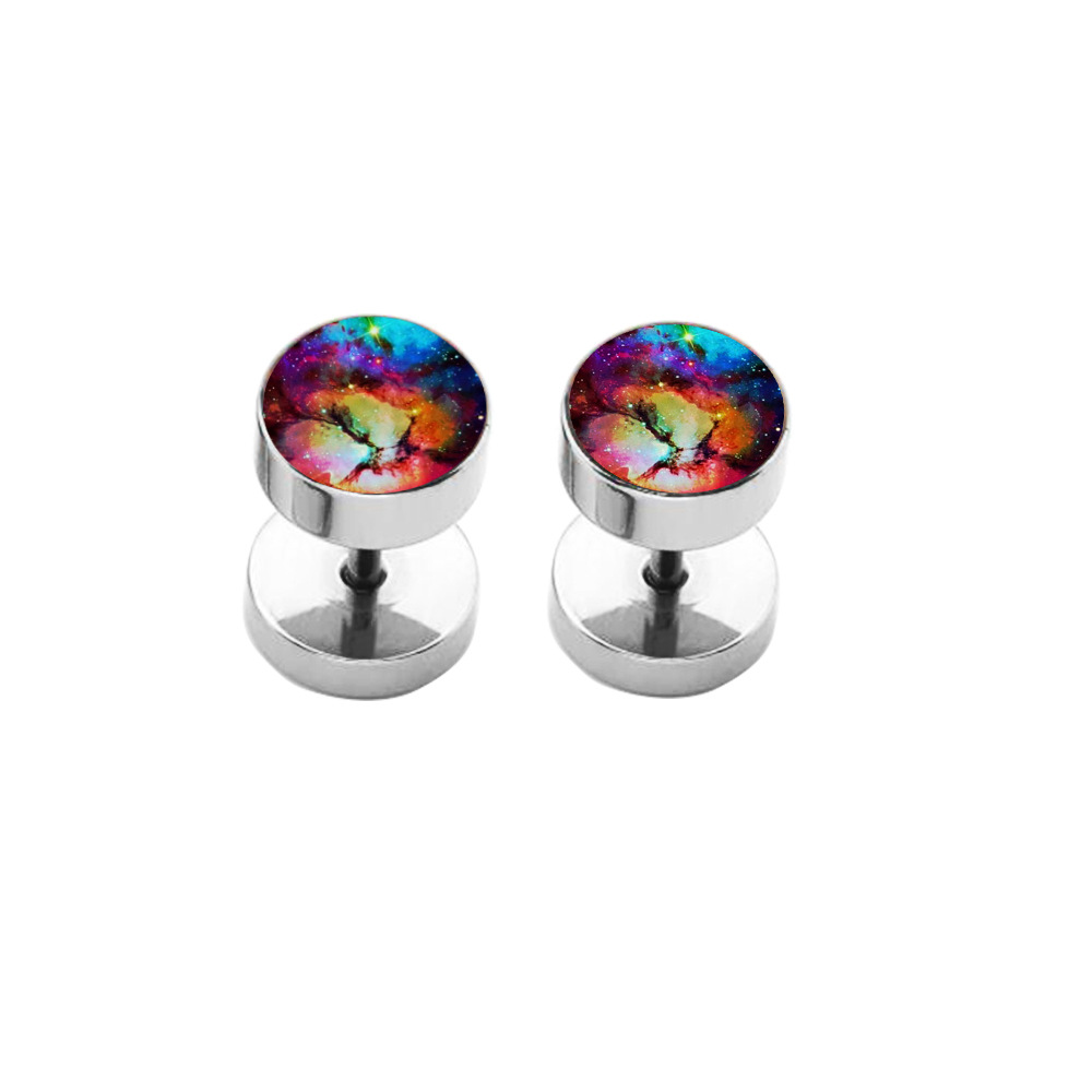 Korean Fashion Titanium Steel Pure Round Barbell Dumbbell Earrings Love Flower Design for Men and Women - Image 4