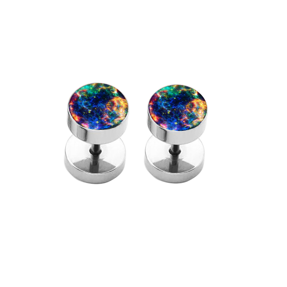Korean Fashion Titanium Steel Pure Round Barbell Dumbbell Earrings Love Flower Design for Men and Women - Image 5