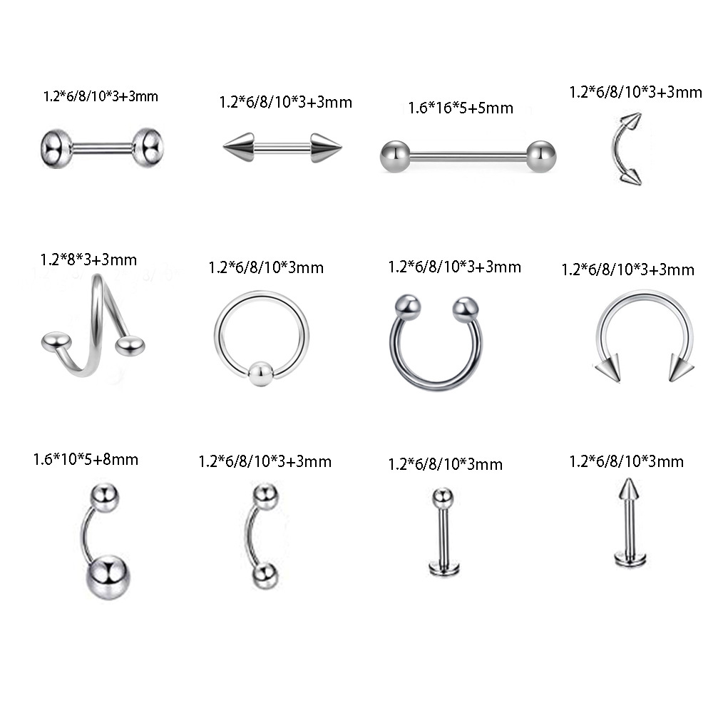 120 Pcs Tongue Lip Nose Eyebrow Navel Ring Mixed Set Stainless Steel Piercing Jewelry Wholesale - Image 2