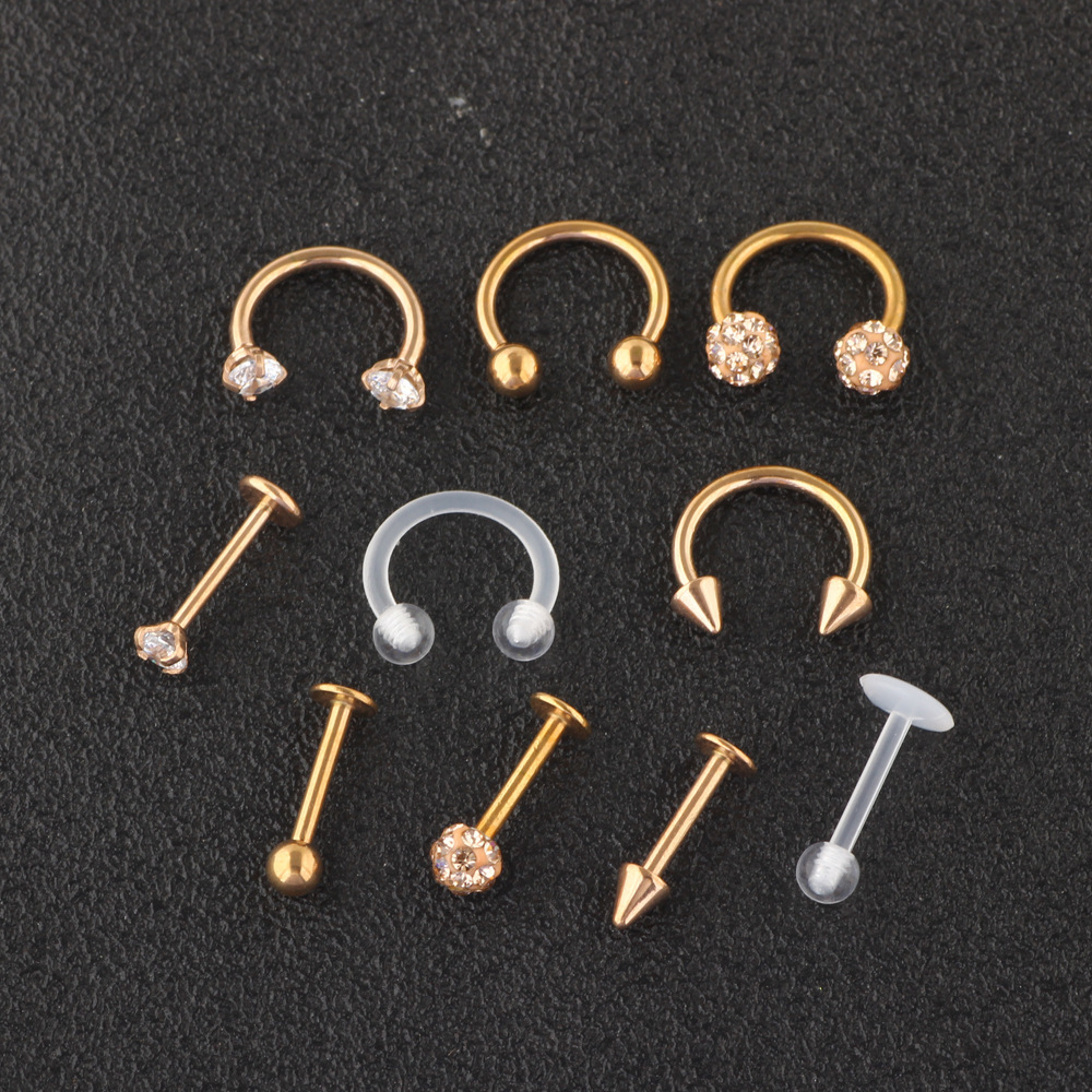 10Pcs Body Piercing Jewelry Set - Rose Gold Stainless Steel Nose Studs Earrings Cartilage Studs Floral Design - Image 4