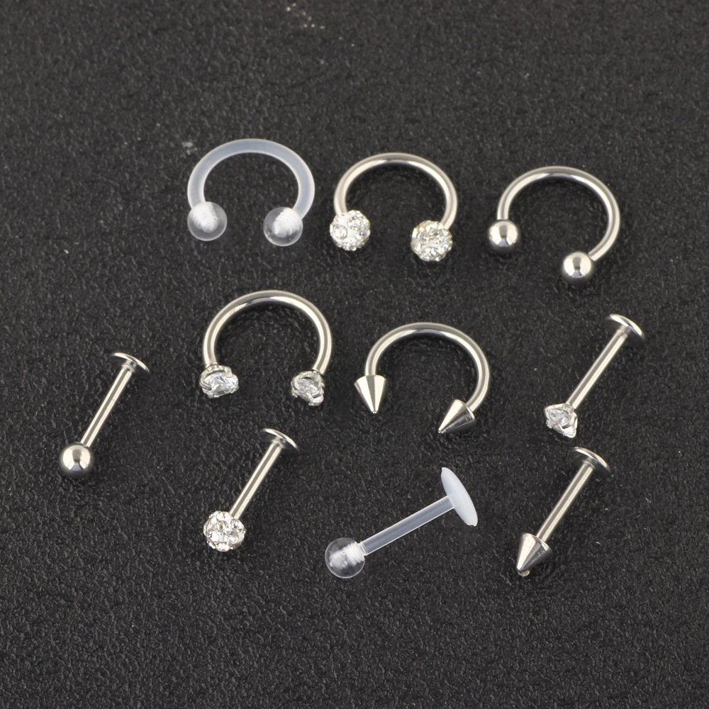 10Pcs Body Piercing Jewelry Set - Rose Gold Stainless Steel Nose Studs Earrings Cartilage Studs Floral Design - Image 3