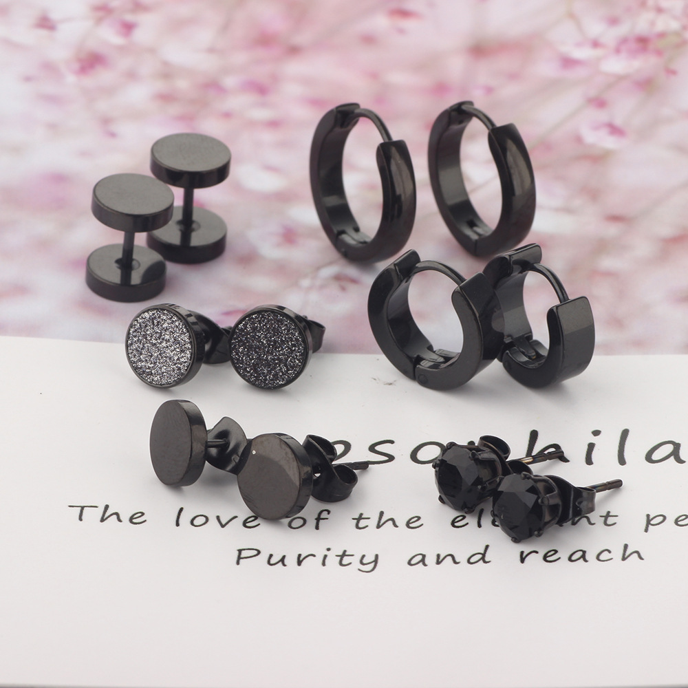 8mm Mixed Black Titanium Steel Ear Studs Set - 12 Pieces Fashion Floral Women Earrings 2023 Spring - Image 4