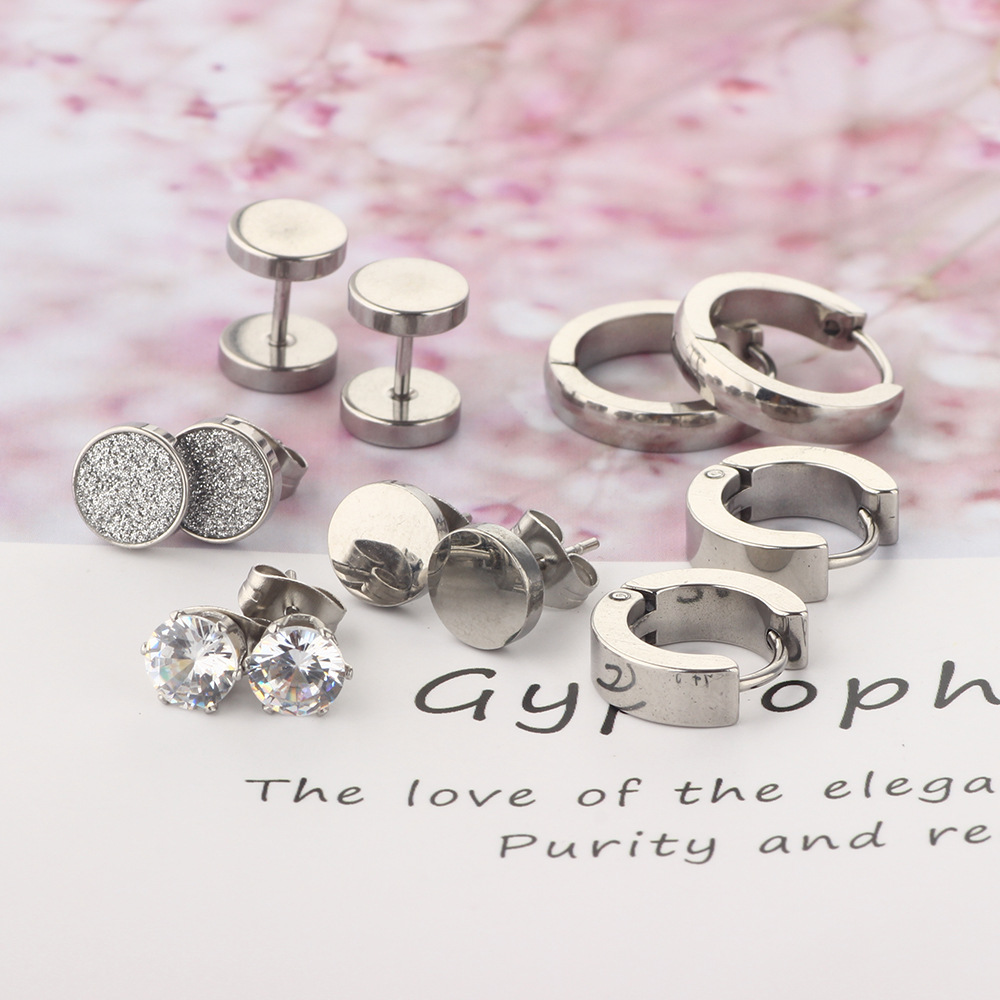 8mm Mixed Black Titanium Steel Ear Studs Set - 12 Pieces Fashion Floral Women Earrings 2023 Spring - Image 5