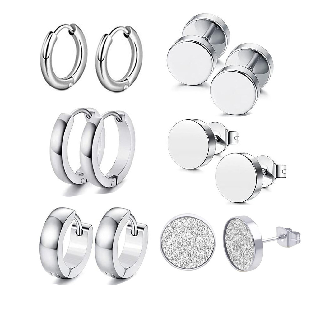 Men's Stainless Steel Earring Set with Dragon and Phoenix Design - 8mm Black 12-Piece Wholesale Ear Jewelry - Image 3