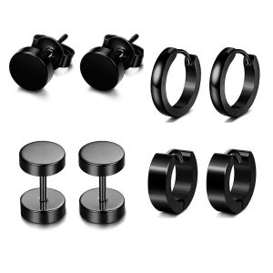 8mm 316L Surgical Steel Earrings Set - Men's Women's Atmospheric Simple Floral Studs (Black 8-Piece)