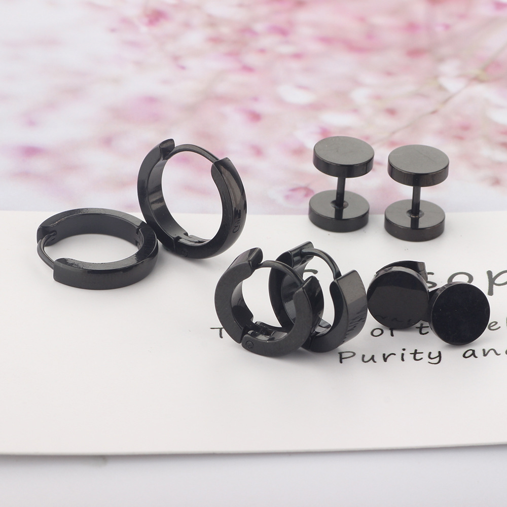 8mm 316L Surgical Steel Earrings Set - Men's Women's Atmospheric Simple Floral Studs (Black 8-Piece) - Image 4