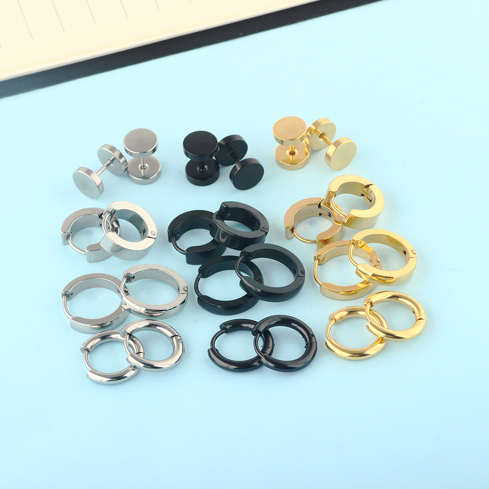Amazon Hot Sale New Round Men's Earrings Set Stainless Steel Ear Studs eBay Earrings AliExpress New - Image 5