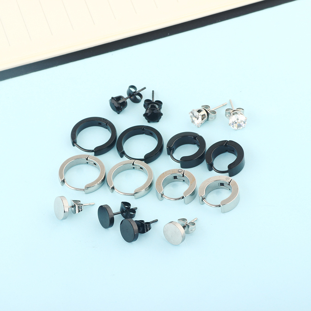 Amazon Hot Cross-Border Mixed Earrings Set Titanium Steel Men's Earrings Punk Style Wholesale - Image 2