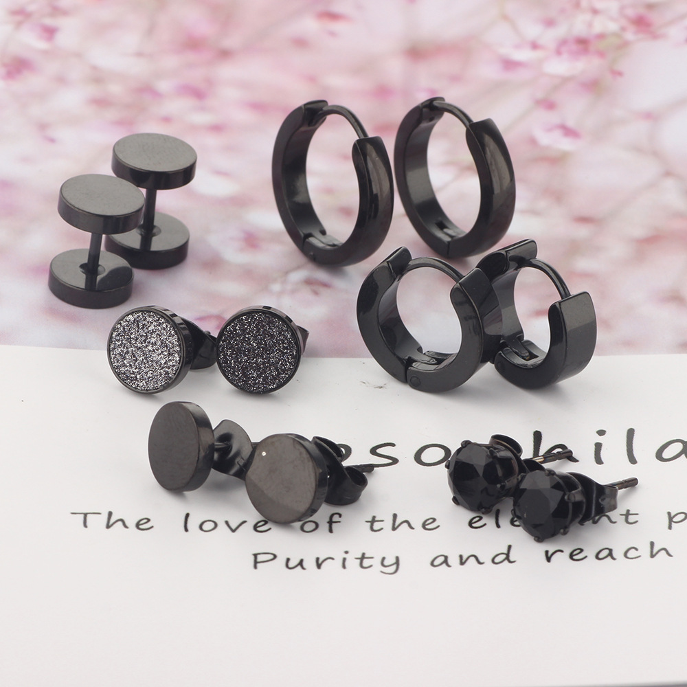 8mm Mixed Black Titanium Steel Ear Studs Set - 12 Pieces Fashion Floral Women Earrings 2023 Spring - Image 2