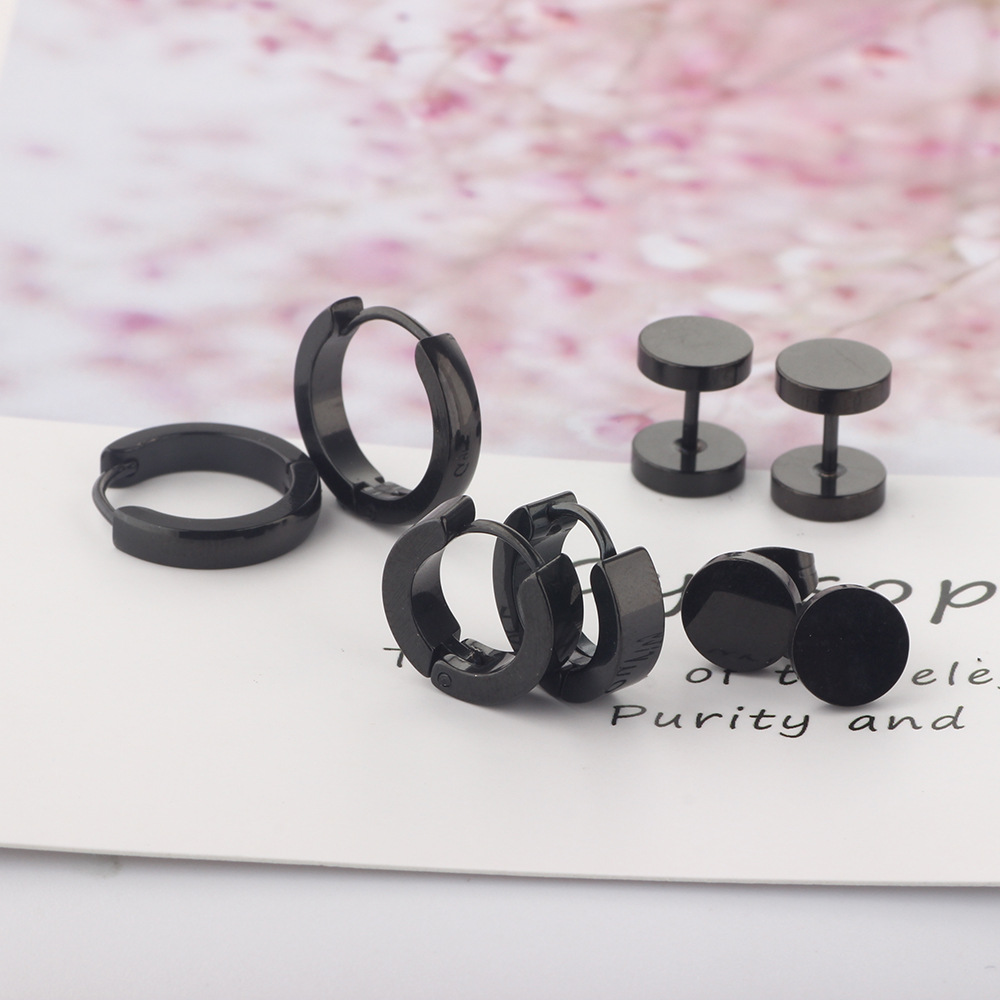 8mm 316L Surgical Steel Earrings Set - Men's Women's Atmospheric Simple Floral Studs (Black 8-Piece) - Image 3