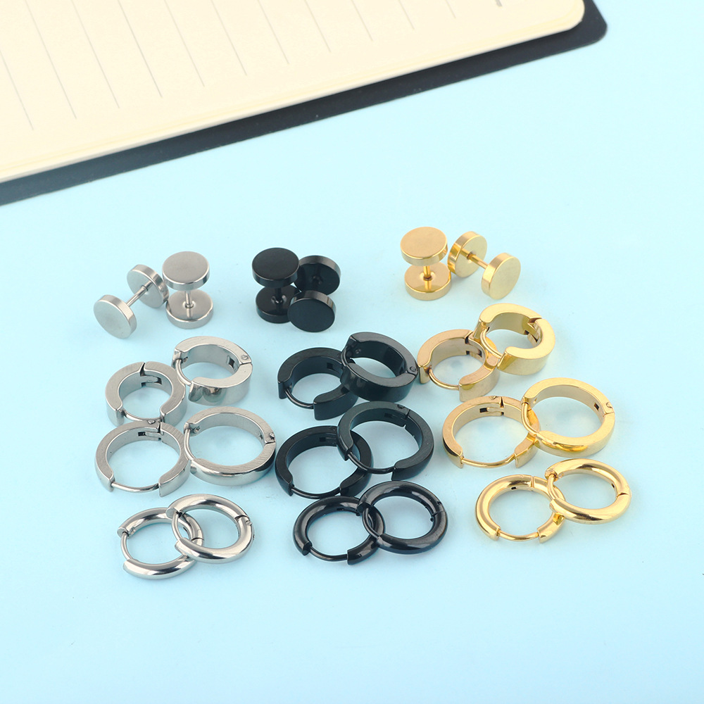 Amazon Hot Sale New Round Men's Earrings Set Stainless Steel Ear Studs eBay Earrings AliExpress New - Image 3