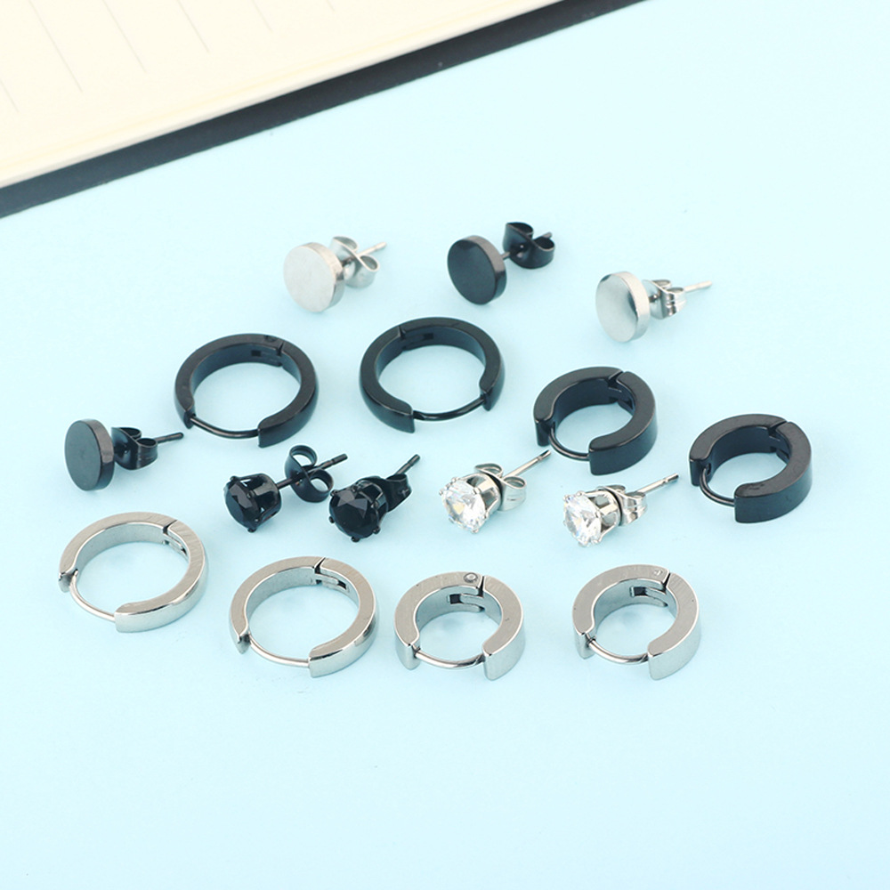 Amazon Hot Cross-Border Mixed Earrings Set Titanium Steel Men's Earrings Punk Style Wholesale - Image 3