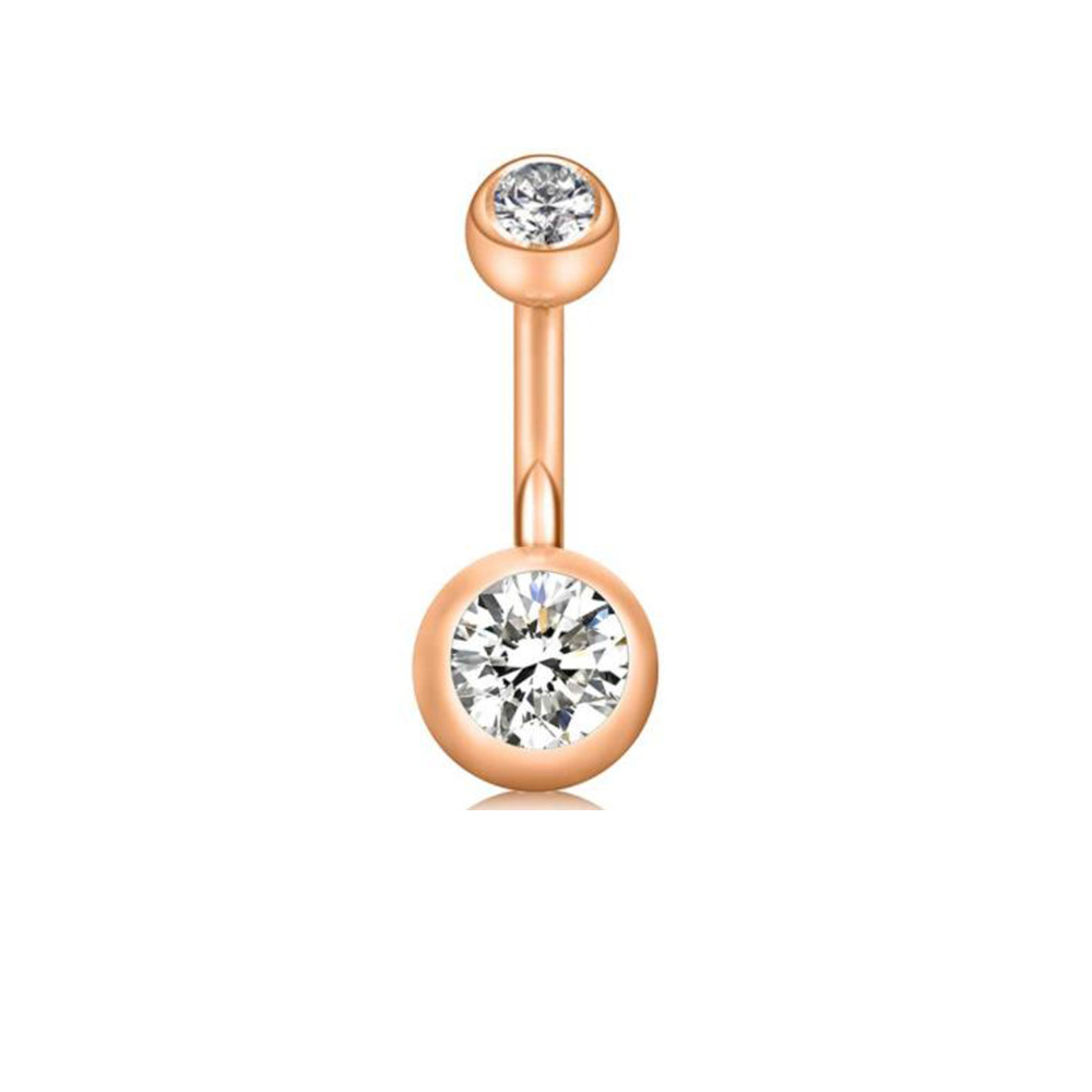 Gold Double White CZ Flower Belly Button Ring Stainless Steel Navel Jewelry - Image 3