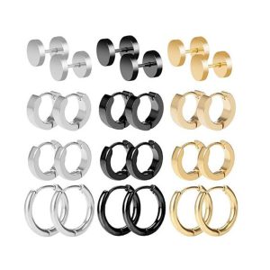 Amazon Hot Sale New Round Men's Earrings Set Stainless Steel Ear Studs eBay Earrings AliExpress New