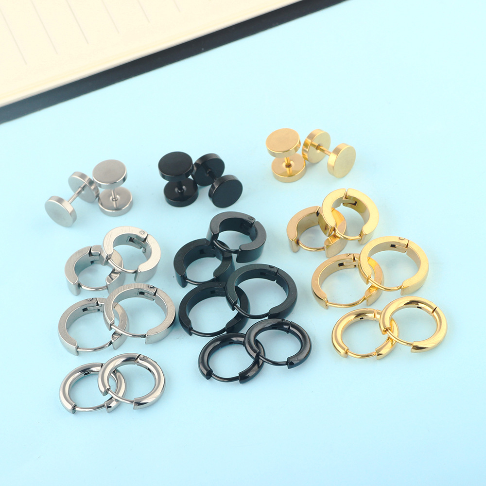 Amazon Hot Sale New Round Men's Earrings Set Stainless Steel Ear Studs eBay Earrings AliExpress New - Image 2