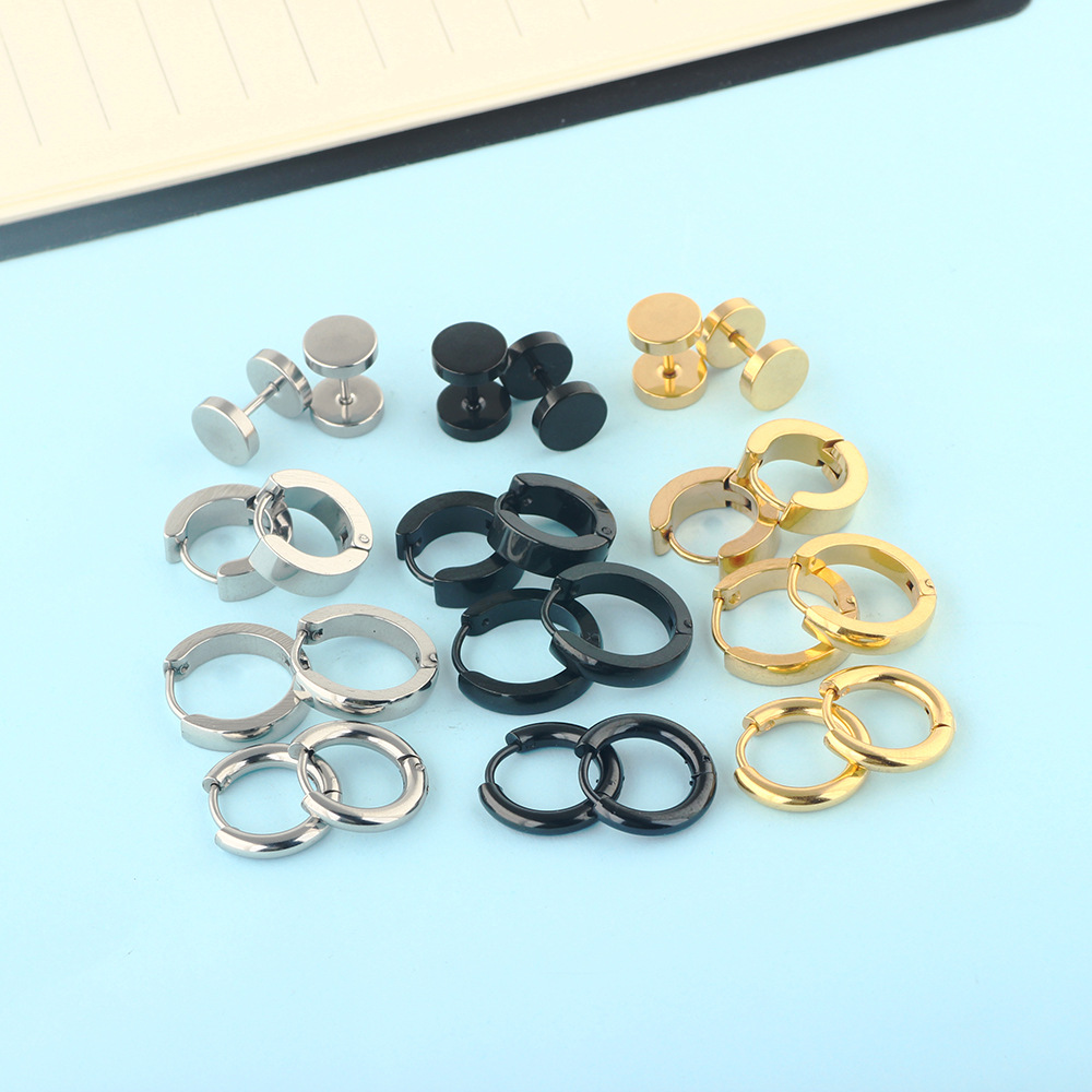 Amazon Hot Sale New Round Men's Earrings Set Stainless Steel Ear Studs eBay Earrings AliExpress New - Image 4