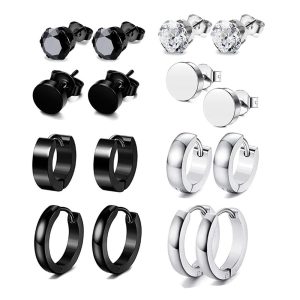 Amazon Hot Cross-Border Mixed Earrings Set Titanium Steel Men's Earrings Punk Style Wholesale