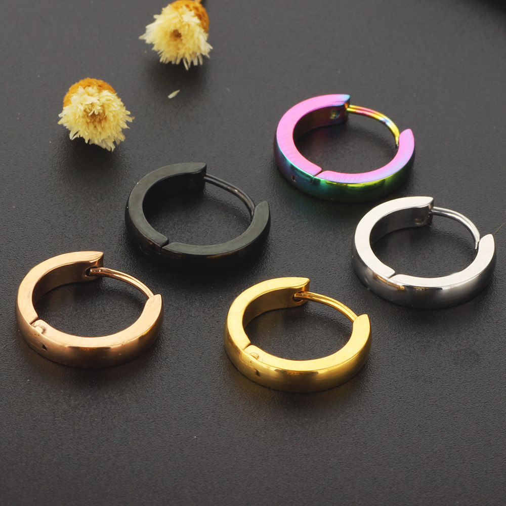 Men's Rose Gold Titanium Steel Floral Stud Earrings Single Ear CZ Piercing Jewelry - Image 2