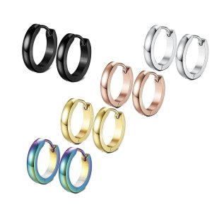 Men's Rose Gold Titanium Steel Floral Stud Earrings Single Ear CZ Piercing Jewelry