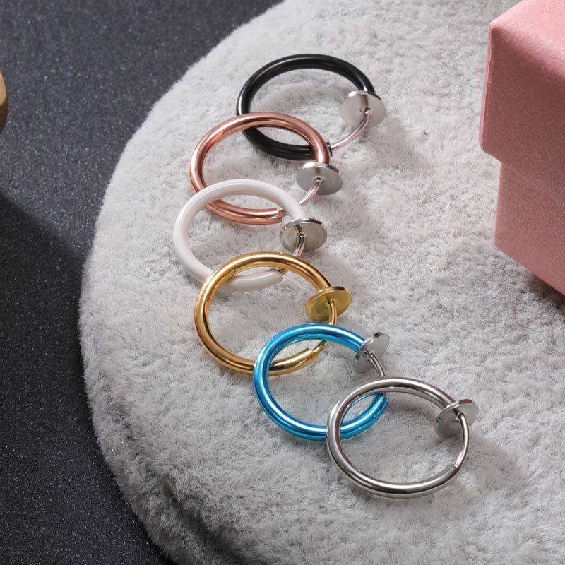 Stainless Steel Geometric Ear Clip Earrings for Women - Colorful Titanium Steel Ear Cuff - Wholesale - Image 2