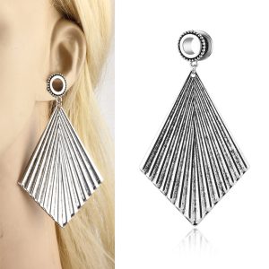 Fan-Shaped Retro Ear Expansion Brushed Gold Foil Pendant Auricle Earring - Amber Silver 25mm Single