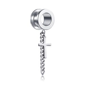 Retro Stainless Steel Cross Pendant Ear Cuff – Black Geometric Earring for Cartilage Helix Conch, 25mm Single