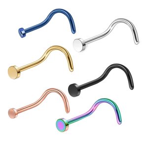 Blue Geometric Flat Nose Stud Screw Nose Piercing Jewelry - Metal Nose Ring for Women Men