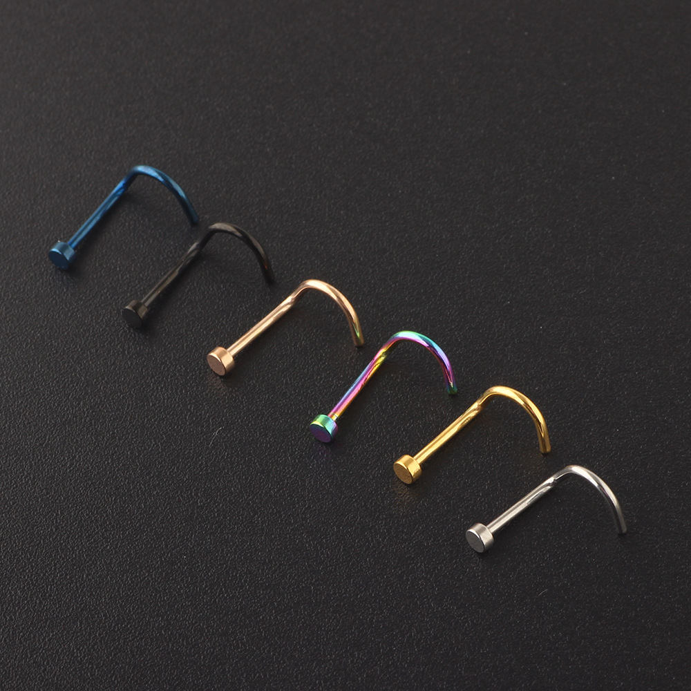 Blue Geometric Flat Nose Stud Screw Nose Piercing Jewelry - Metal Nose Ring for Women Men - Image 5