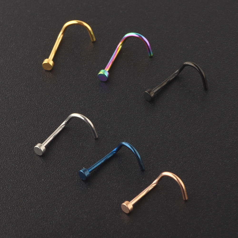 Blue Geometric Flat Nose Stud Screw Nose Piercing Jewelry - Metal Nose Ring for Women Men - Image 2