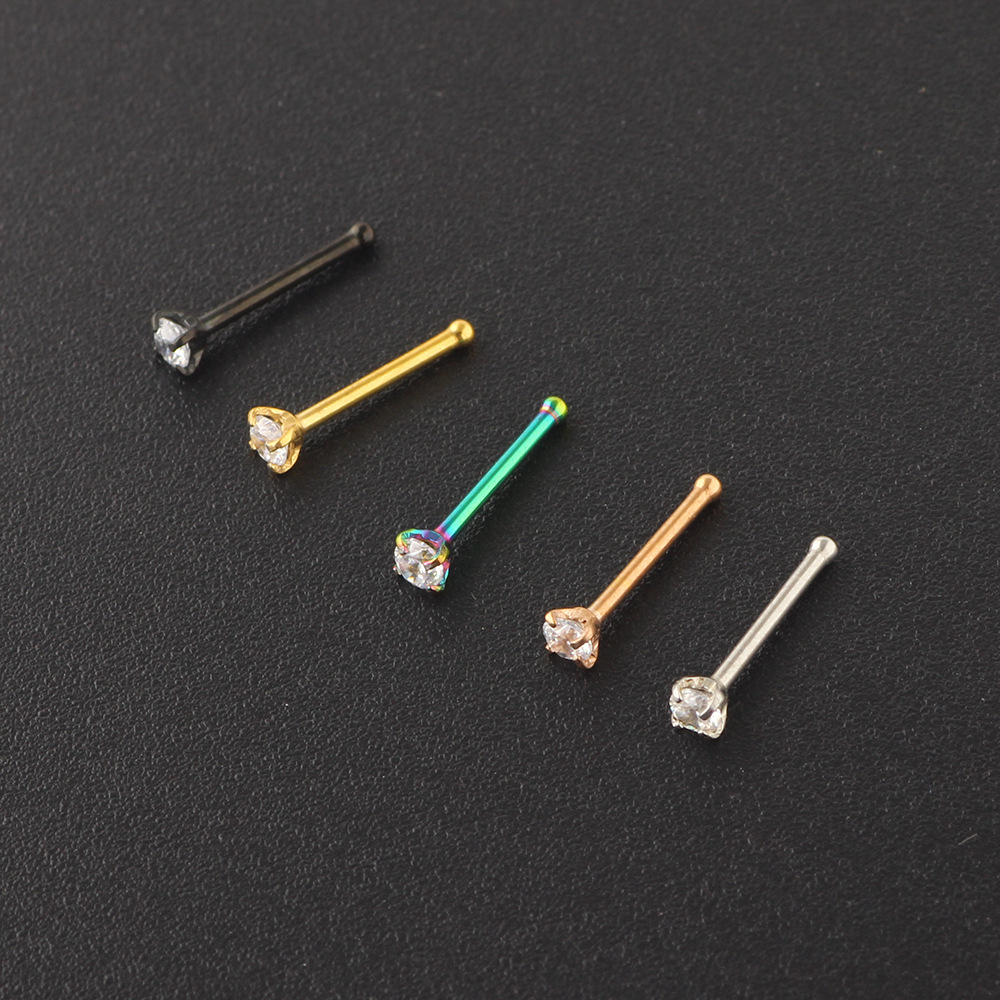 Rose Gold Nose Stud 18G Surgical Steel Straight/Curved Nose Pin for Women Earring Body Jewelry - Image 2
