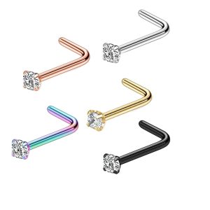 Rose Gold Nose Stud Zircon L-Shaped Nose Ring Ear Piercing Jewelry Wholesale