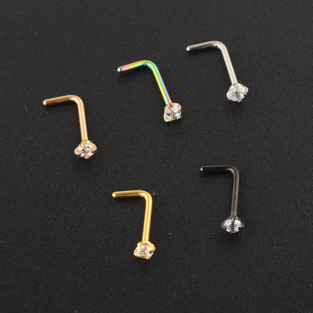 Rose Gold Nose Stud Zircon L-Shaped Nose Ring Ear Piercing Jewelry Wholesale - Image 5